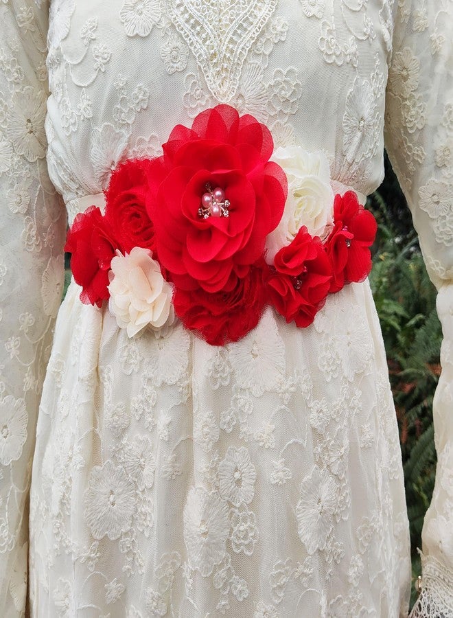 Oyabridal Wedding Bride Belt Floral Sash Belts for Maternity Dresses Floral Belt Sash Girls Women Baby Shower (Red) - Image 4